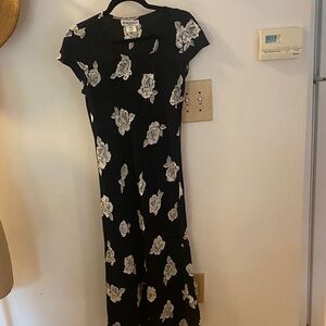 Ann Taylor Black Maxi Dress with White Floral Design